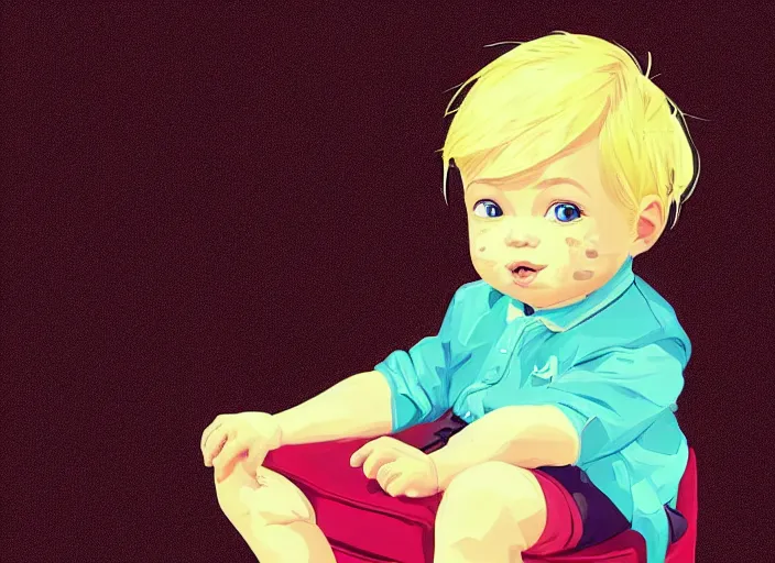 Prompt: a baby with blonde hair sitting in an armchair. clean cel shaded vector art. shutterstock. behance hd by lois van baarle, artgerm, helen huang, by makoto shinkai and ilya kuvshinov, rossdraws, illustration, art by ilya kuvshinov