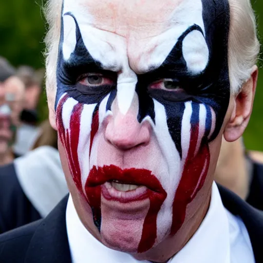 Image similar to joe biden wearing juggalo facepaint, photo taken at gathering of the juggalos