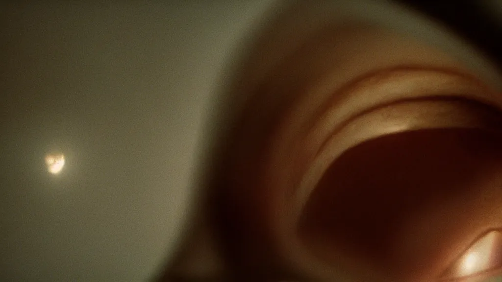 Image similar to a creature hides on the ceiling, film still from the movie directed by Denis Villeneuve with art direction by Zdzisław Beksiński, close up, telephoto lens, shallow depth of field