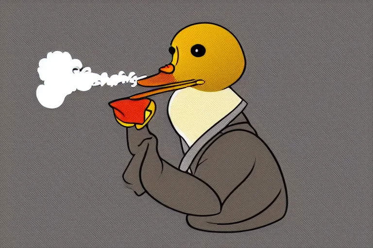 Image similar to a vector illustration of a duck smoking a cigar, highly detailed, elegant, intricate