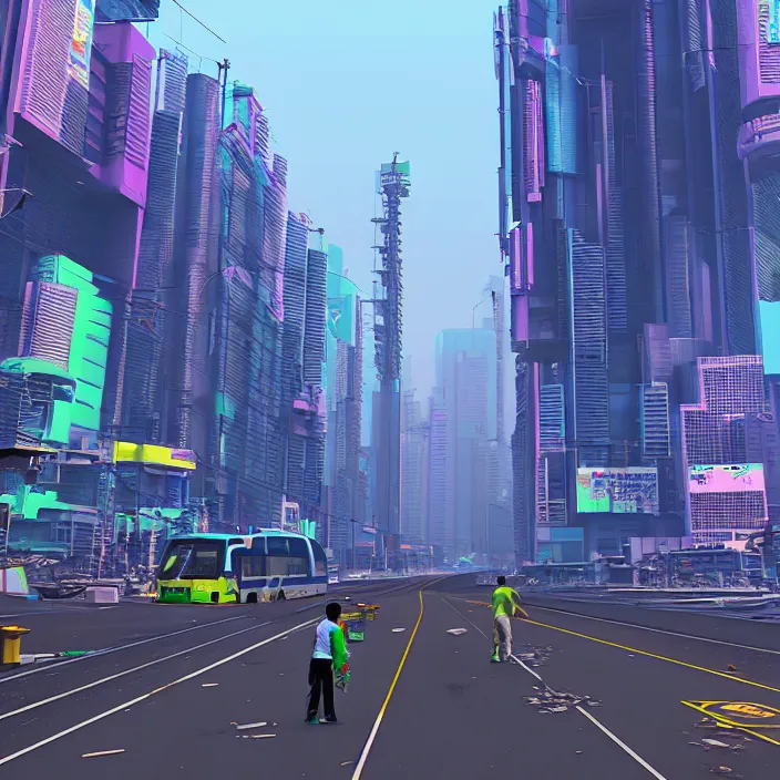 Image similar to clean streets of mumbai in 2 0 7 0, cyberpunk, futuristic, high fidelity, uncompressed png