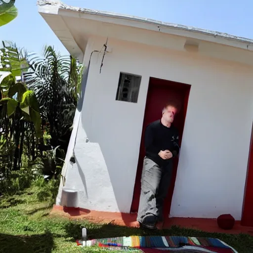 Image similar to elon musk living for rent in a 1 7 square meter house in colombia in unbearable heat, very realistic, ultra detailed, photorealistic