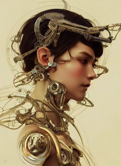 Prompt: mechanical humanoid, masterpiece, intricate, elegant, highly detailed, digital painting, artstation, concept art, smooth, sharp focus, illustration, art by artgerm and greg rutkowski and alphonse mucha and uang guangjian and gil elvgren and sachin teng, symmetry!!