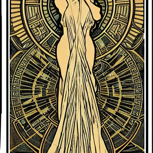 Prompt: a scifi line art pattern by alphonse mucha