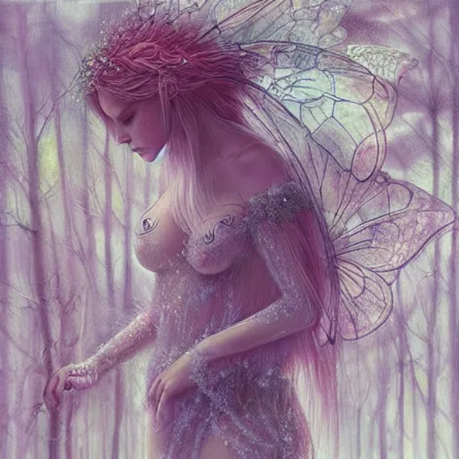 Prompt: “sensual fairy, highly detailed, painted, magical forest, by leesha hannigan”