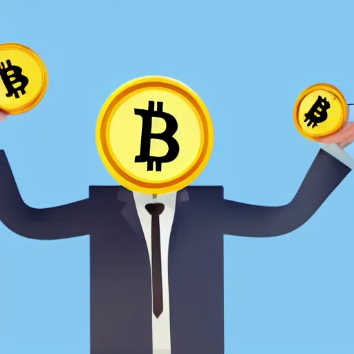 Prompt: businessman holding a happy bitcoin