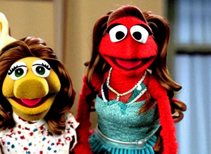 Prompt: film still of!!! muppet muppet!!!!! pam beesly as a muppet muppet muppet as a muppet as a muppetin the tv show the office