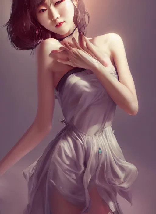 Image similar to beautiful fashion chinese girl group, strapless dress, character portrait in the style of thomas river and artgerm, wlop, cinematic lighting, hyperdetailed, 8 k realistic, symmetrical, global illumination, radiant light, halo, love and mercy, frostbite 3 engine, cryengine, dof, trending on artstation, digital art, chanel