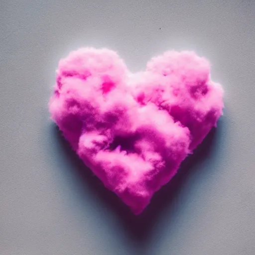 Prompt: a pink cloud in the shape of a heart with a light blue background