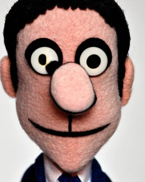 Image similar to bj novak as a muppet. highly detailed felt. hyper real photo. 4 k.