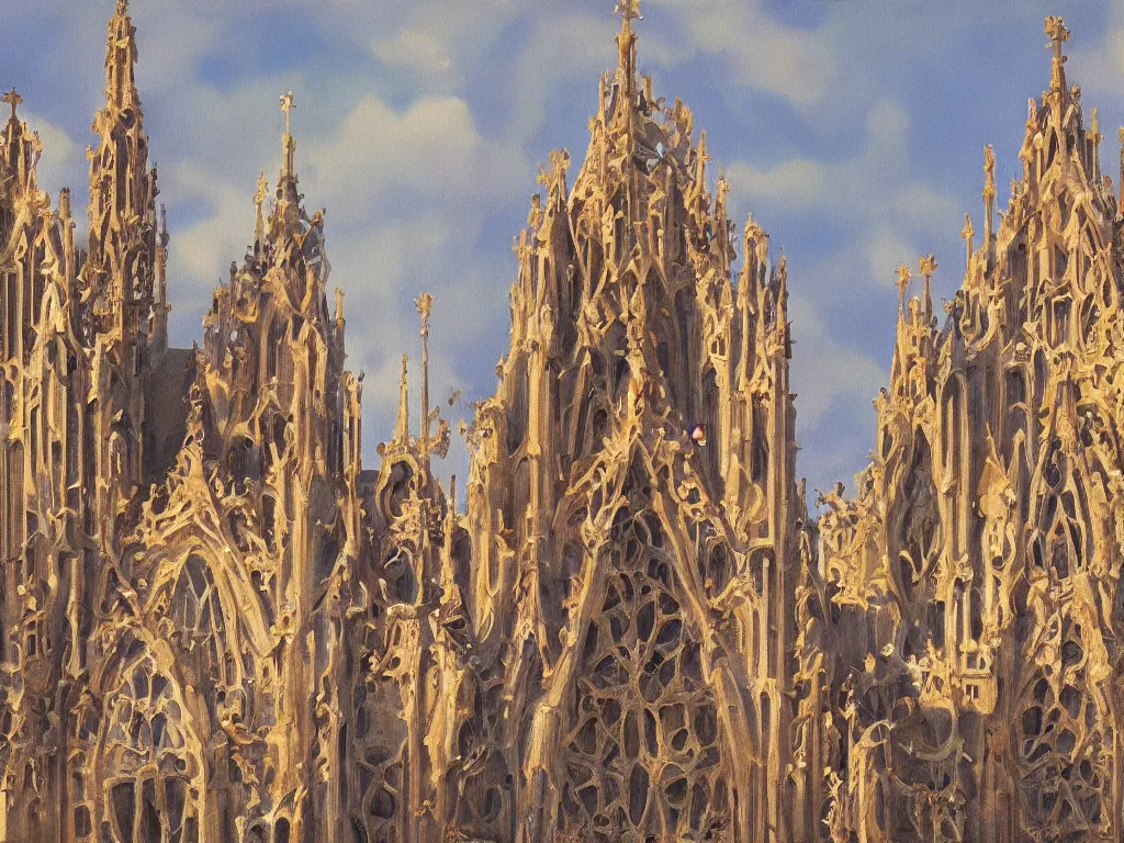 Prompt: a landscape painting of a church by Antoni Gaudí, trending on artstation