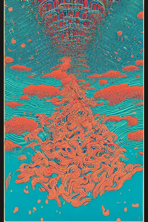 Image similar to a tab of LSD acid on his tongue and surreal psychedelic hallucinations, screenprint by kawase hasui, dali and dan hillier, colorful flat surreal design, hd, 8k, artstation