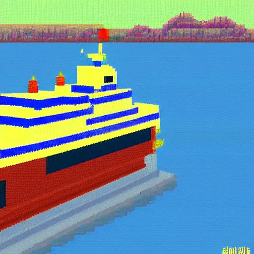 Image similar to a ferry at the sea, pixel art