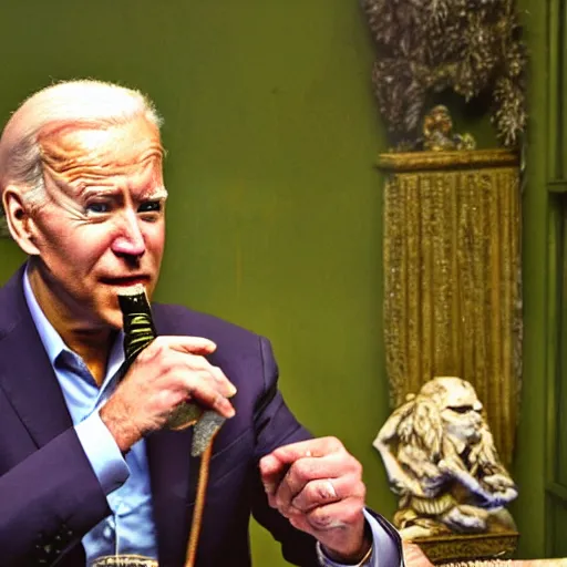 Prompt: joe biden smoking dmt as a crunchy hippie by godmachine