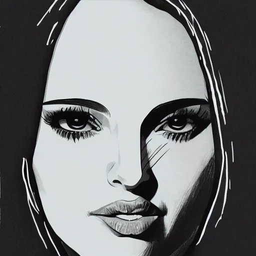 Prompt: a black and white ink-Manga portrait of Natalie Portman