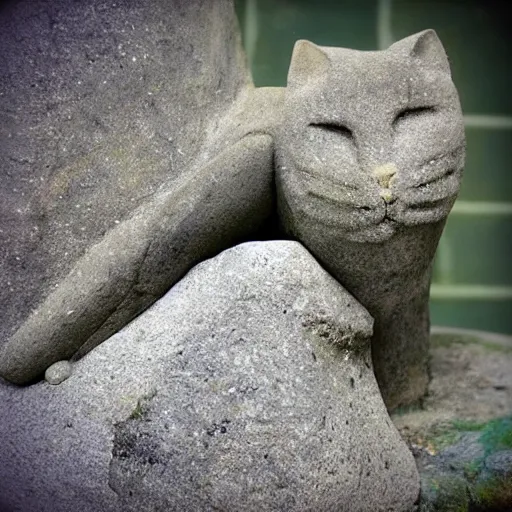 Prompt: “cat made out of stone”