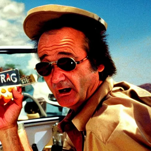 Image similar to bill murray in fear and loathing in las vegas, movie still, promotional shot