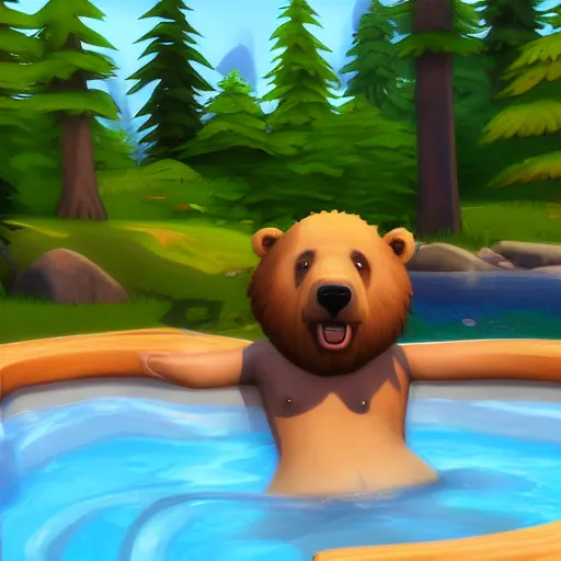 Image similar to a bear in jacuzzi, the sims 4 oil panting