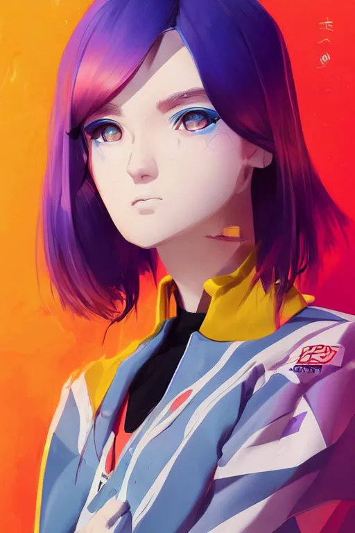 Prompt: poster woman with futuristic streetwear and hairstyle, colourful, cute face, pretty face, 3/4 portrait, Galaxy eyes, beautiful, elegant, Anime by Kuvshinov Ilya, Cushart Krentz and Gilleard James, 4k, HDR, Trending on artstation, Behance, Pinterest, award winning
