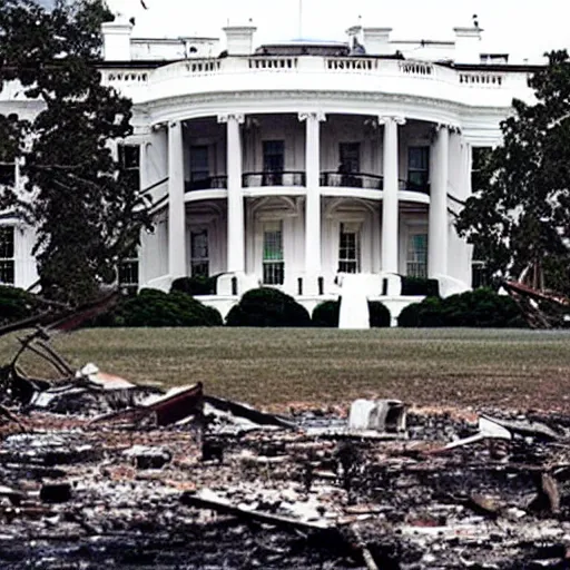 Image similar to Burned Ruins of White House in USA after bombing, photo