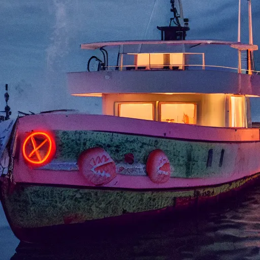 Prompt: high quality photo of Umibozu the japanese sea monster scary foggy night at sea boat next to it , photography 4k, f1.8 anamorphic, bokeh, 4k, Canon,