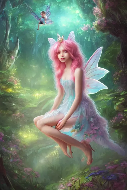 Image similar to a cute and geogerous fairy in the dreamy forest, fantasy, dreamlike, 8 k resolution, hyper detailed, d & d, character design, digital painting, trending on artstation, sharp focus, illustration, art by viktoria gavrilenko, hoang lap, fuji choko, steve zheng,