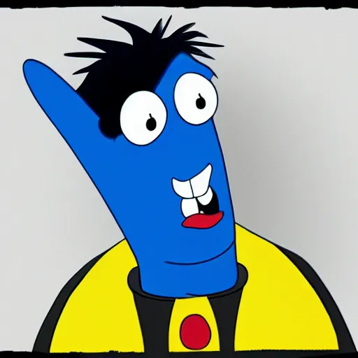 Prompt: Blue Meanie from Yellow Submarine in the style of Spawn