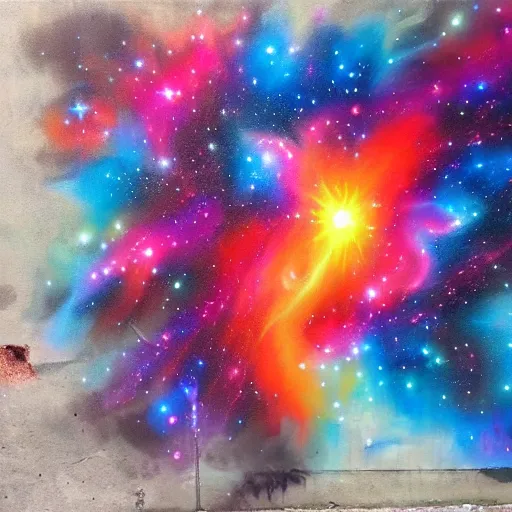 Image similar to beautiful spray paint street art painting of a colorful nebula, stunning, 4 k