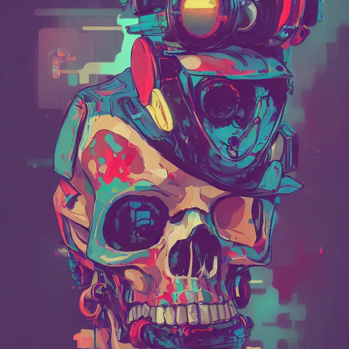 Prompt: a colorful comic noir illustration painting of a cyberpunk skull by sachin teng and sergey kolesov and sam yang and heng z. hyper detailed. octane render. trending on artstation