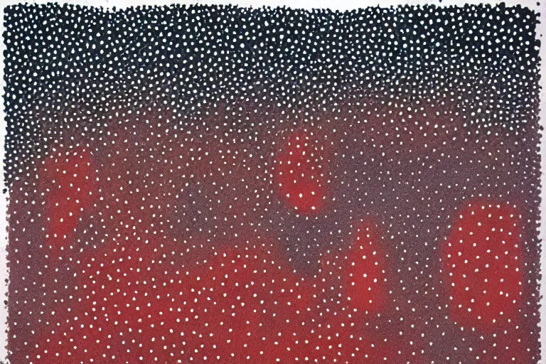 Image similar to face made out of mist, faceless people dark, dots, drip, stipple, pointillism, technical, abstract, minimal, style of francis bacon, asymmetry, pulled apart, cloak, hooded figure, made of dots, abstract, balaclava, red dots