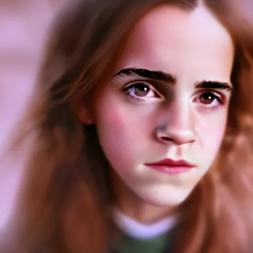 Prompt: beautiful hyperdetailed photograph of hermione granger portrrayed by emma watson, golden hour, soft focus, medium shot, 8 k, portra 4 0 0