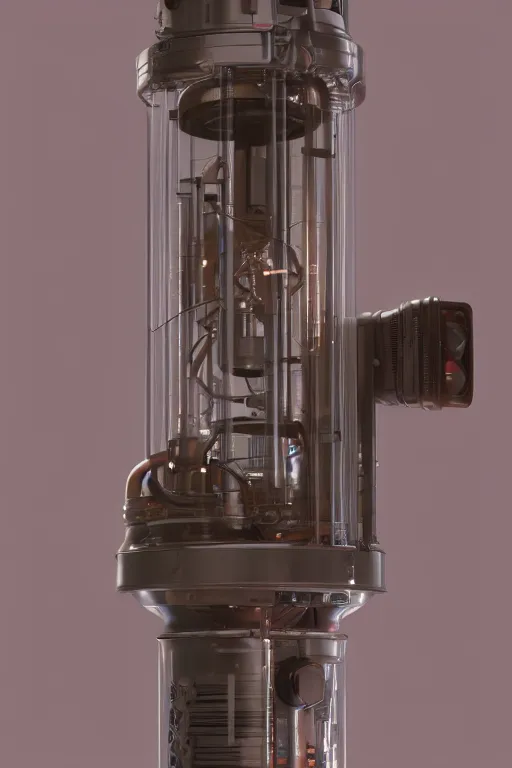 Prompt: Product shot of a glowing electron Vacuum tube by Craig mullins, volumetric light, artstation, , octane render, high contrast, rich deep lighting, redshift render,