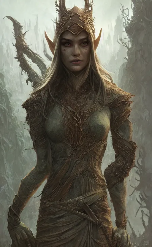 Prompt: elven rogue of the forest meet an outsider, surprise face, front game card, drark, marvel comics, dark, intricate, highly detailed, smooth, artstation, digital illustration by ruan jia and mandy jurgens and artgerm and wayne barlowe and greg rutkowski and zdislav beksinski