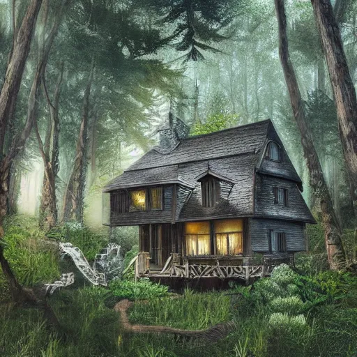 Prompt: Very very very very detailed, very very very very realistic image of very very very detailed house in the forest , by very very very very talented artist in very very very very aesthetic photorealism style