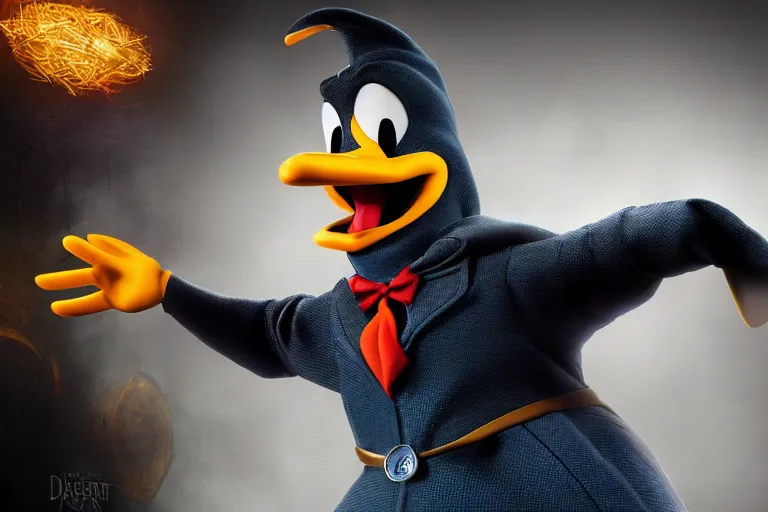 Prompt: Hyper realistic image of Daffy Duck the Wizard as Doctor Strange. cinematic, hyper realism, high detail, octane render, unreal engine, 8k, Vibrant colors, Smooth gradients, High contrast, depth of field