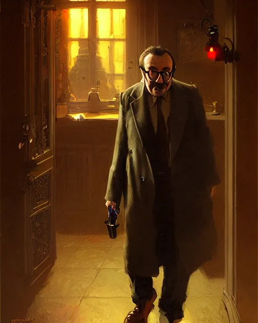 Image similar to peter sellers as inspector clouseau sneaking at night, pulp character portrait, ultra realistic, concept art, intricate details, highly detailed by greg rutkowski, gaston bussiere, craig mullins, simon bisley