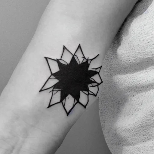 Image similar to tiny handpoke tattoo of a simplistic black and white geometric shape, stick poke, lineart