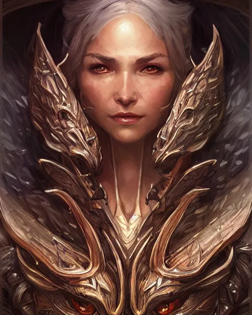 Image similar to Portrait of a dragon person, HD, illustration, epic, D&D, fantasy, intricate, elegant, highly detailed, digital painting, artstation, concept art, smooth, sharp focus, illustration, art by artgerm and greg rutkowski and alphonse mucha, monster hunter illustrations art book