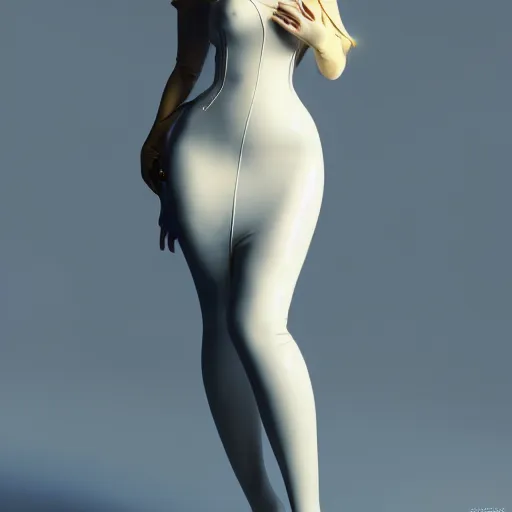 Prompt: an elegant curvy feminine pale goth cutie wearing an elaborate tight latex-nylon-leather white-cyan-gold tube gown, thin waist, cgsociety, photorealistic, sublime comforting ambience, 16k, smooth, sharp focus, trending on ArtStation, volumetric lighting, worksafe