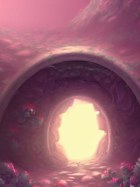 Prompt: A beautiful digital illustration painting of a recursive floral portal in ancient desert on harsh exoplanet Gliese 531c, 8k resolution deviantart, trending on Artstation, concept art digital illustration, HDR