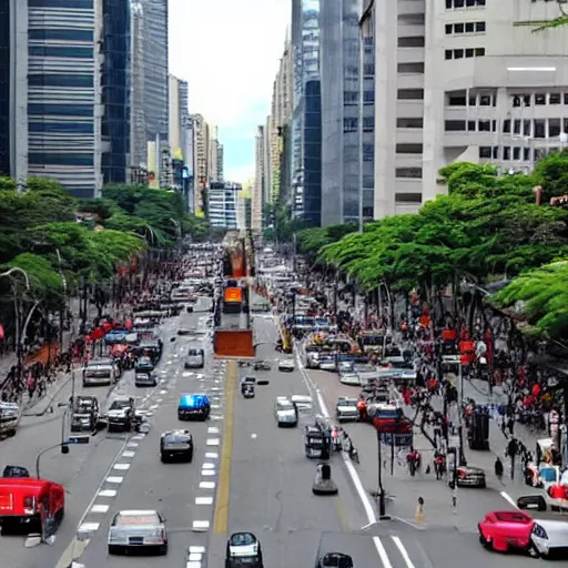 Prompt: avenida paulista pedestrian friendly, boulevard, walkable street