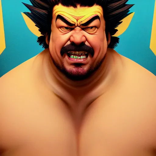 Prompt: danny mcbride as e. honda street fighter, sumo wrestler, ultra realistic, concept art, intricate details, highly detailed, photorealistic, octane render, 8 k, unreal engine, art by frank frazetta, simon bisley, brom