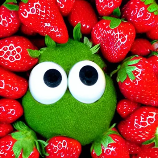 Image similar to strawberry creature with multiple eyes