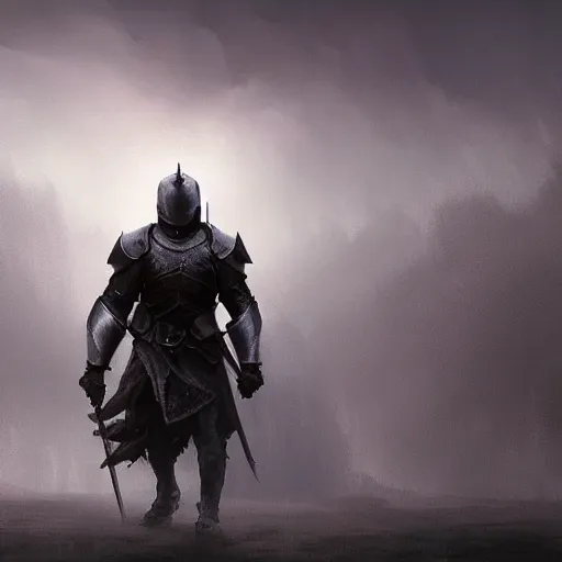 Image similar to black style knight with a powerful weapon, fog, dramatic lighting, cinematic composition, a fantasy digital painting by greg rutkowski and james gurney, trending on artstation, highly detailed, hyperrealistic, realistic, photorealistic, dynamic lighting, highly detailed, cinematic landscape, studio lighting