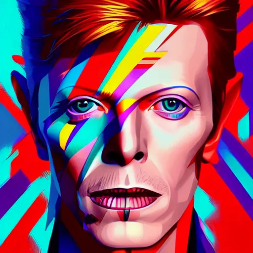 Image similar to beautiful portrait of David Bowie, colorful and vivid, many details, high contrast, 4K, by Ilya Kuvshinov, Greg Rutkowski