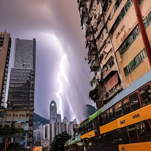 Image similar to a tornado ripping through the city of hong kong