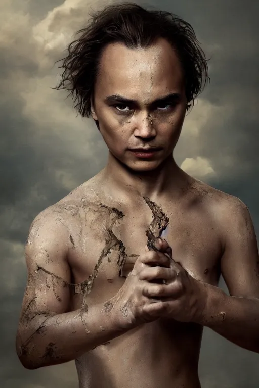 Prompt: Frank Dillane as the god Pan, full body, normal forehead, oil on canvas, intricate, portrait, 8k highly professionally detailed, HDR, CGsociety