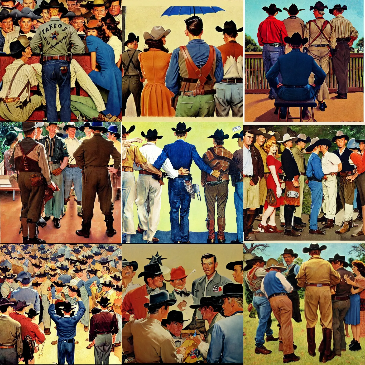 Painting of intro to the 1950s tv show tales of texas stable