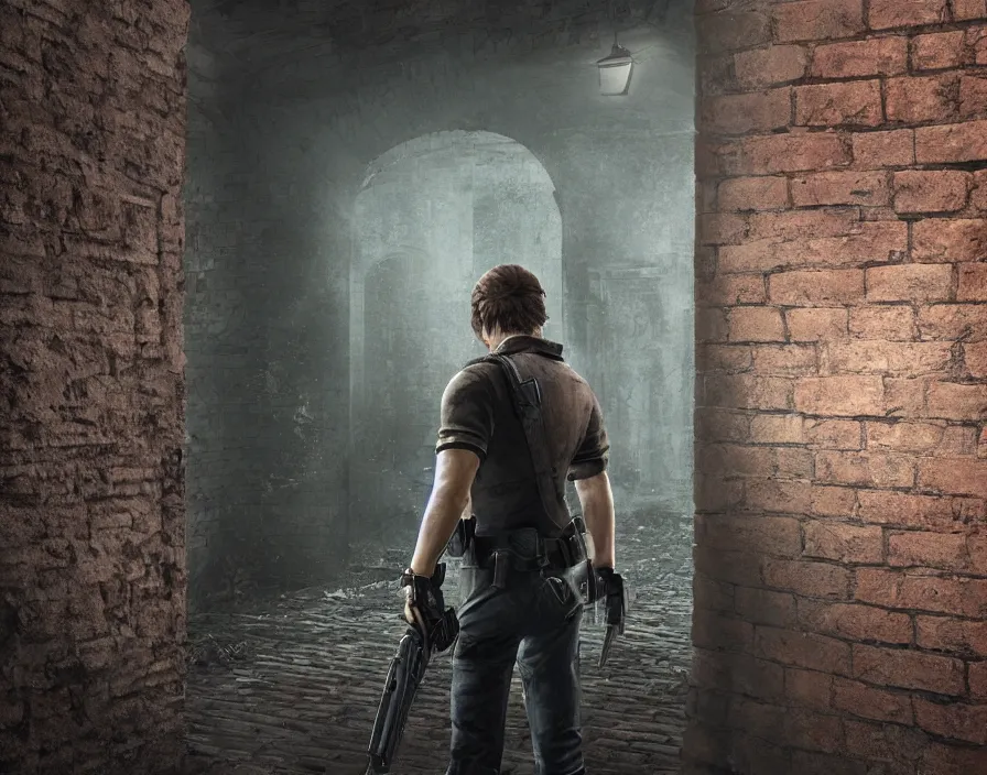 Prompt: mario hiding behind a brick wall, resident evil, silent hill, beautiful texture, beautiful graphics, fantasy artwork, very beautiful scenery, hd, hdr, ue 5, ue 6, unreal engine 5, cinematic 4 k wallpaper, 8 k, ultra detailed