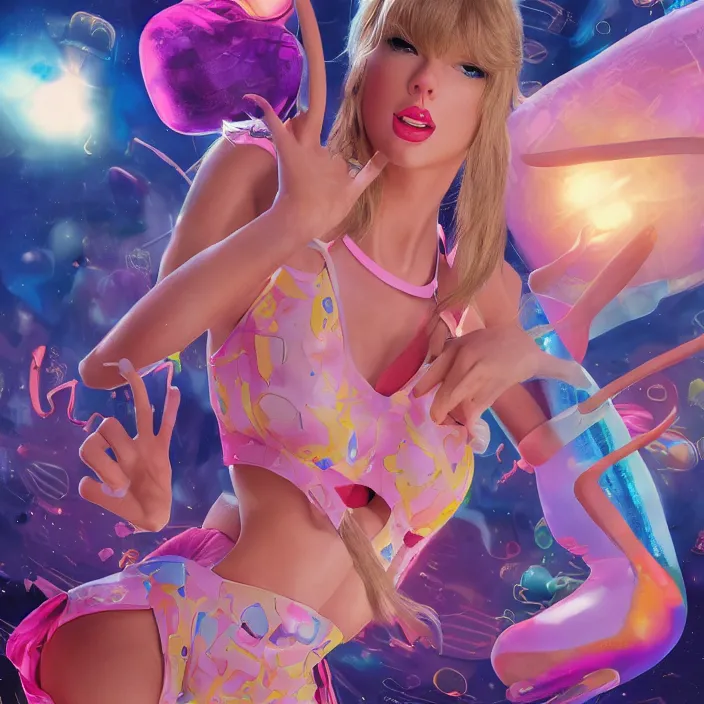 Image similar to portrait of Taylor Swift as Lola Bunny in Space Jam 1996. bunny ears. intricate abstract. intricate artwork. by Tooth Wu, wlop, beeple, dan mumford. octane render, trending on artstation, greg rutkowski very coherent symmetrical artwork. cinematic, hyper realism, high detail, octane render, 8k, iridescent accents